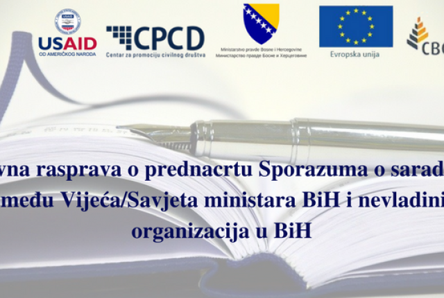 Javna rasprava o prednacrtu Sporazuma o saradnji između Savjeta ministara i nevladinih organizacija u BiH